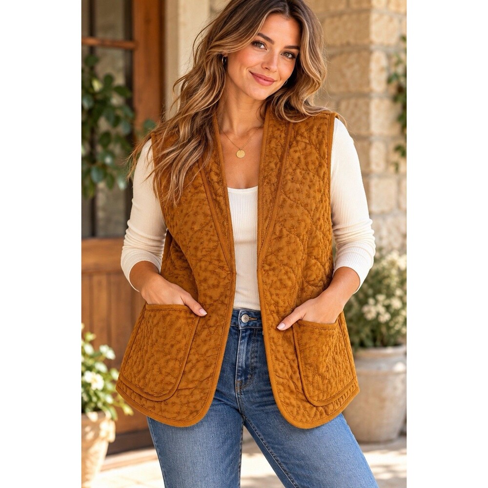 NWT Anthropologie Women's Quilted Open Blanket/Jacket S / M Camel $160 MSRP